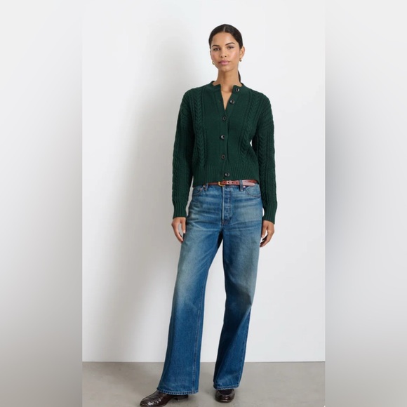 Alex Mill Nico Chunky Cotton cable knit Cardigan in Evergreen size Medium - Picture 2 of 13